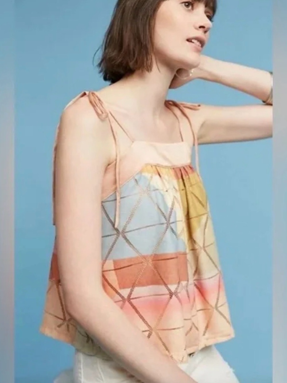 Anthropologie Peach Multi Geometric Tie-Shoulder Cami